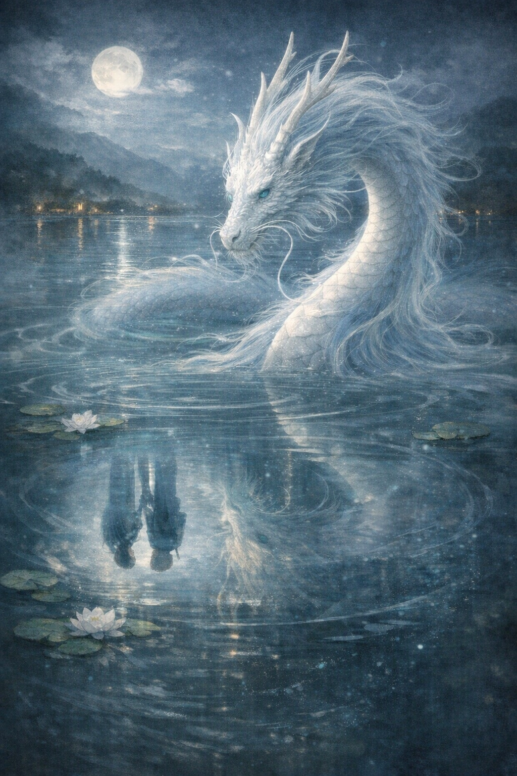 湖に浮かぶ白龍
